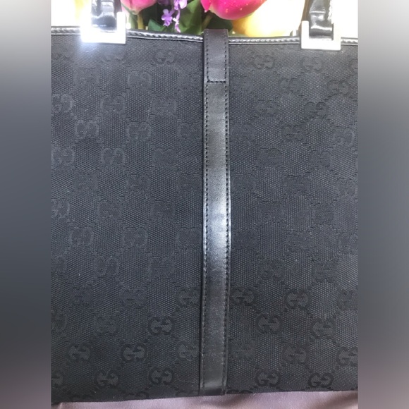 Vintage Gucci Elegant small Black leather&fabric Tote Bag silver color details - Picture 10 of 16